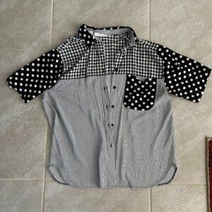 Vintage Eve Ltd 1980's Polka Dot Stripe Button Up Short Sleeve Top 18W Poland